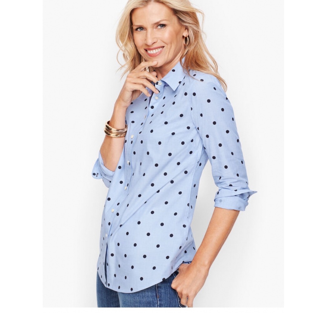 Talbots Light Blue Polka Dot Button Down Long Sleeve Shirt 2P NWT